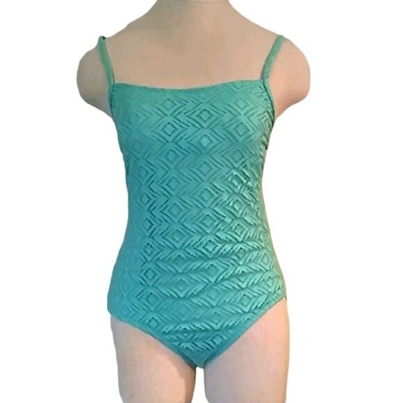 Catalina Teal Textured One-Piece Swimsuit Size M (8-10) Spaghetti Straps Diamond - Picture 2 of 5